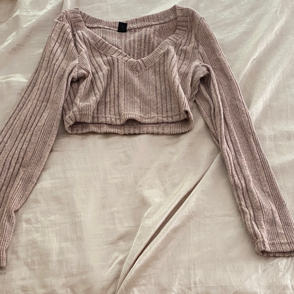 SHEIN Ribbed V-Neck Crop Top - Cream